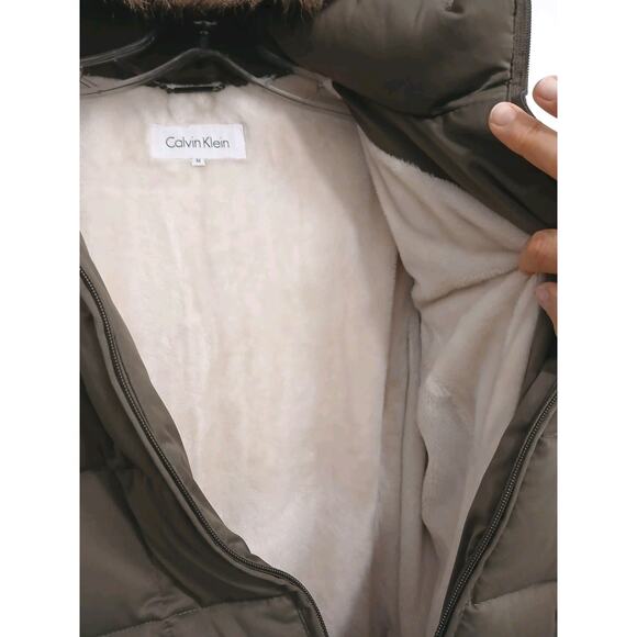 Calvin Klein Duck Down Parka Sz M Brown Puffer jacket Coat Removable Hood $250 - Picture 3 of 16